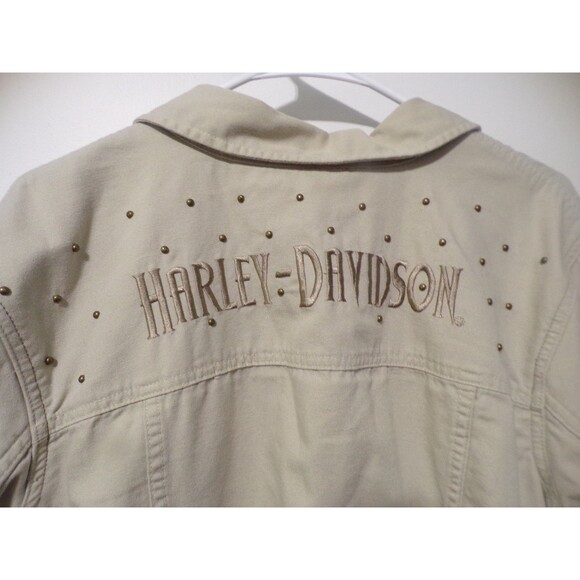 !! FINAL MKDWN Harley Davidson Cropped Jacket Women's Khaki Embroidered Logo - Picture 3 of 5